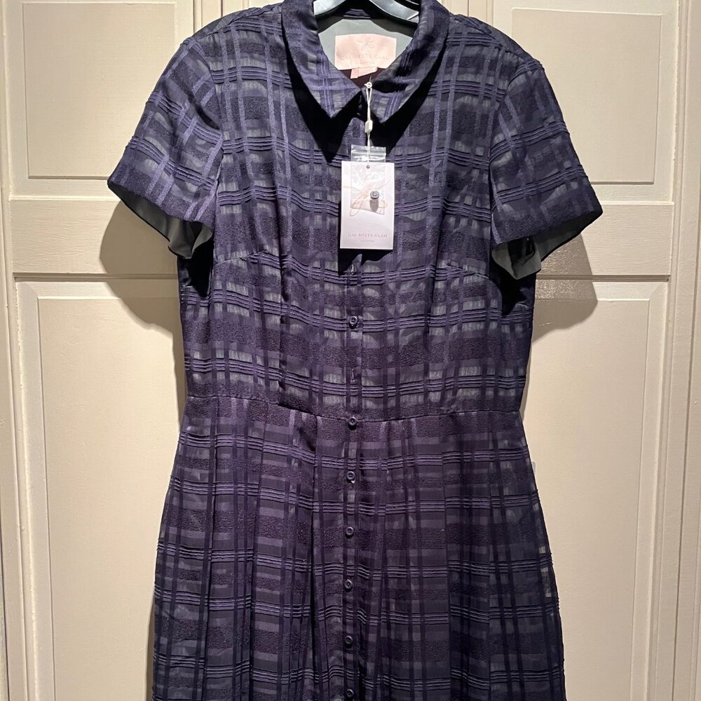 Gal Meets Glam Shirtwaist Dress in Navy with Sage Lining, size 16, with tags